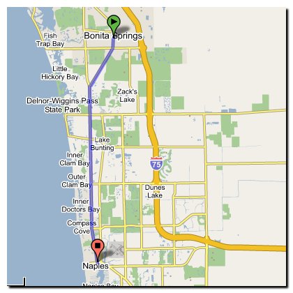 Route for trip to Naples, FL