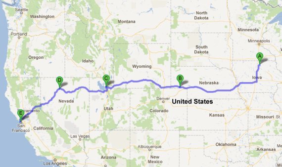 Our cross country route to California